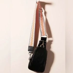 ANTHROPOLOGY Urban Originals Liberty Sling Bag Black/Pink/Orange Guitar - NEW